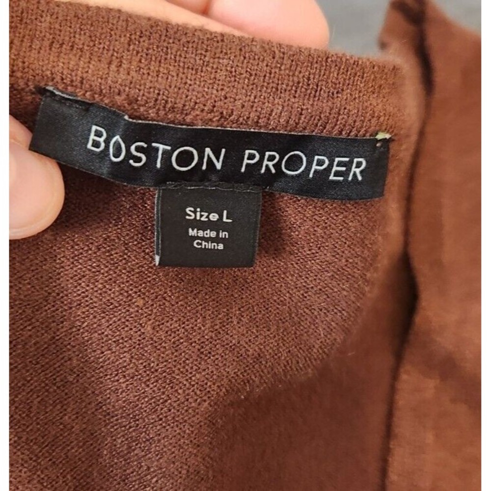 Boston Proper Women's Chocolate Brown V Neck Pullover Tie Sweater Dress NWT Sz L - Picture 7 of 11